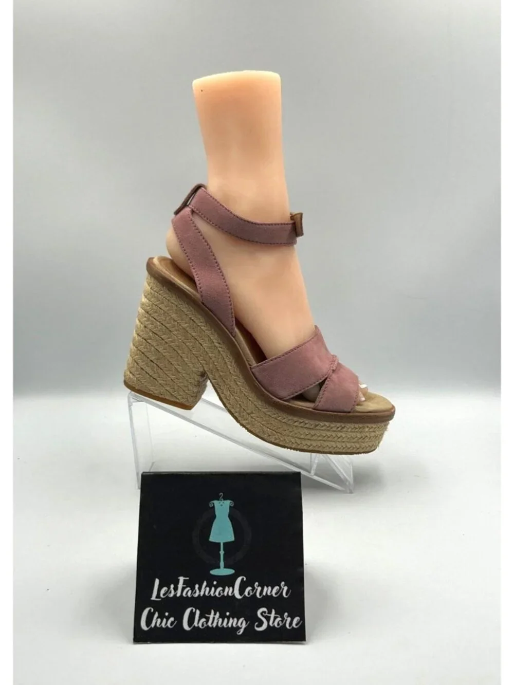 UGG Women's Pink Suede Leather Carine Espadrille Platform Sandals Size 8 3591
